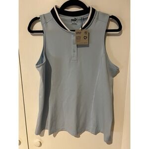 Puma Golf Polo Womens Size‎ L Range Pique Sleeveless Blue Lightweight Pickleball